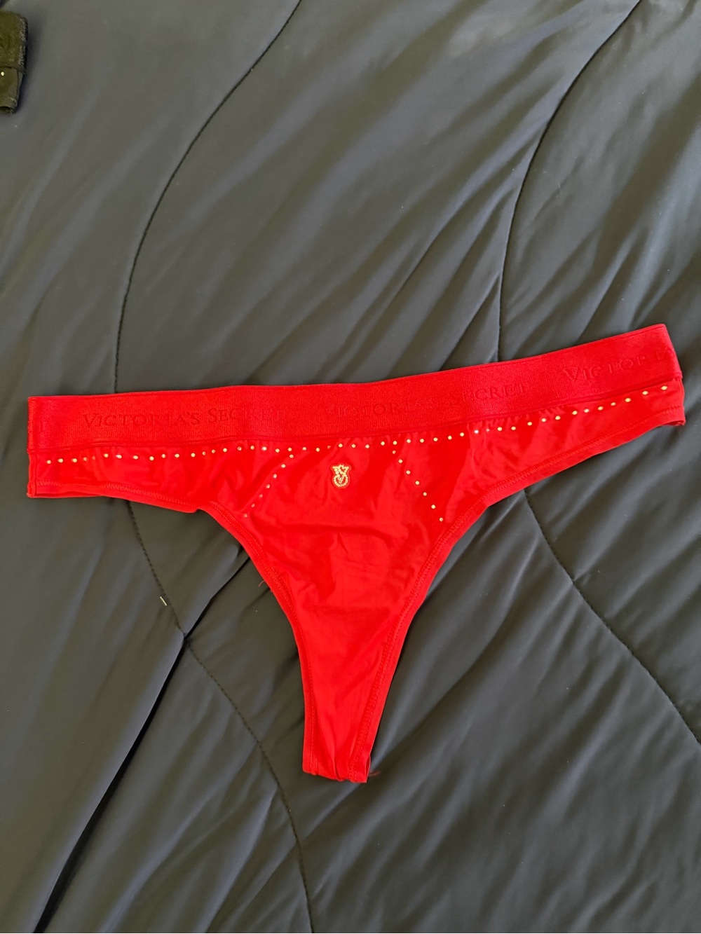 Victoria's Secret Red Rhinestone  satin Thong